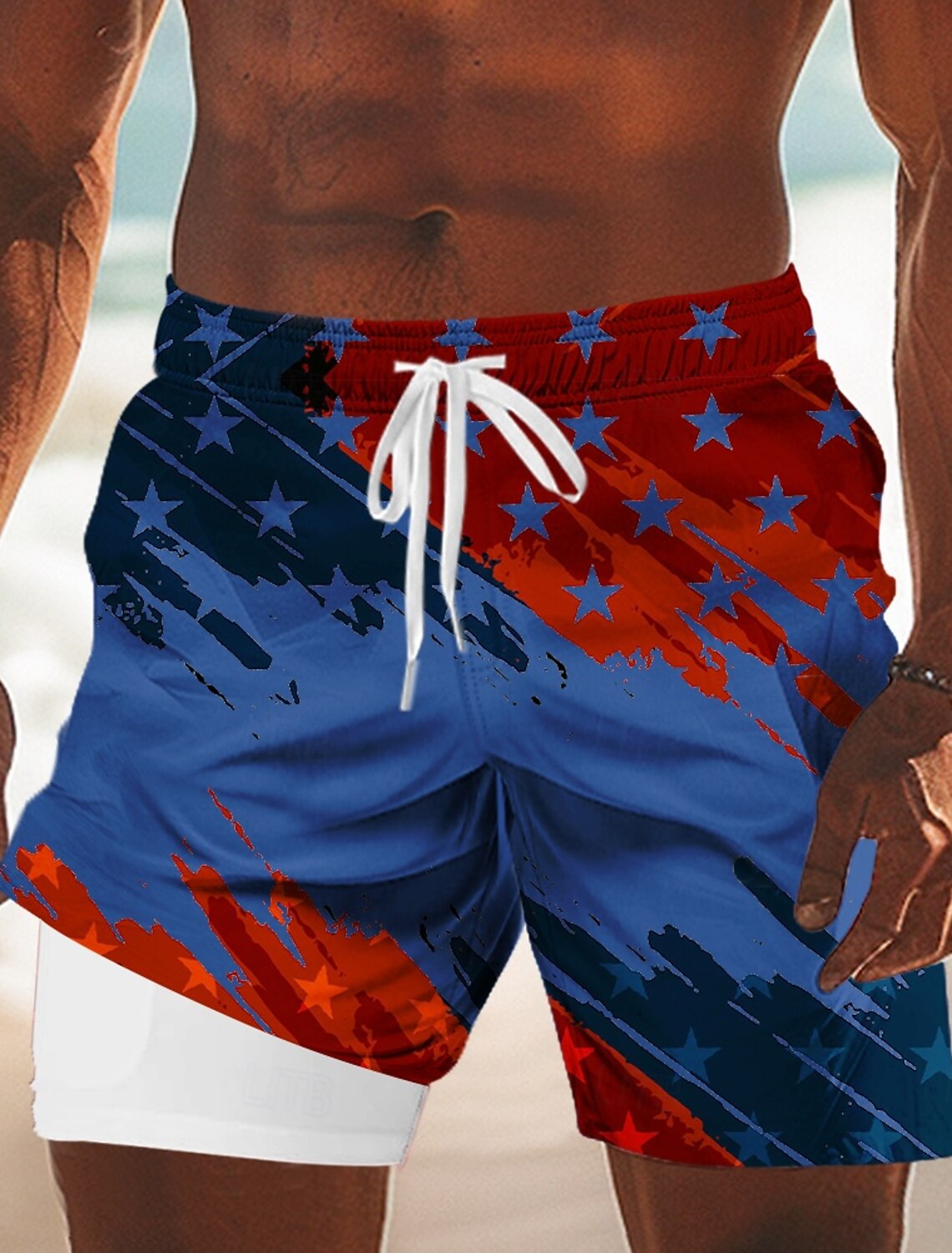 Men's 4th of July U.S. 250th Anniversary US Flag Lined Shorts 2 in 1 Board Shorts Swim Shorts Mid Waist Patriotic Holiday Side Pockets With Compression Liner Elastic Drawstring Waist Designer