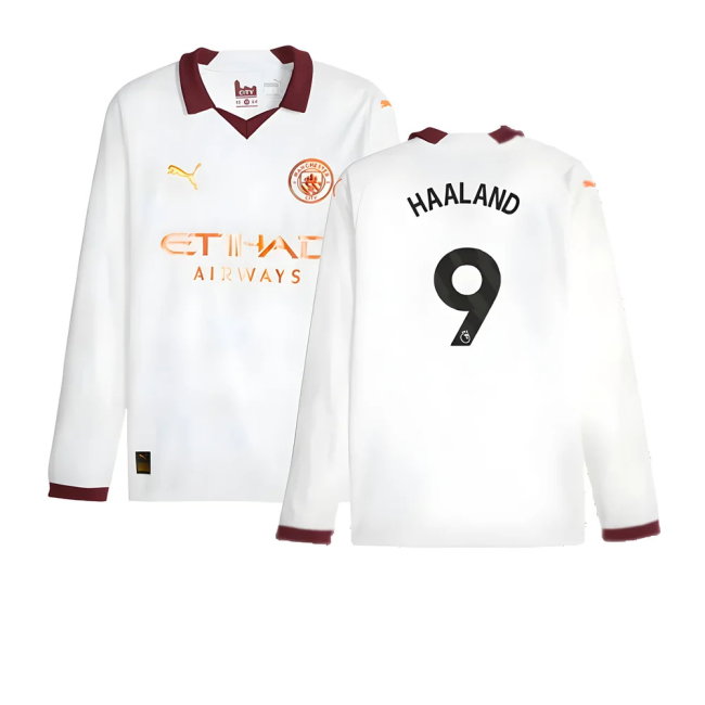 2023-2024 Man City Long Sleeve Away Shirt (HAALAND 9)