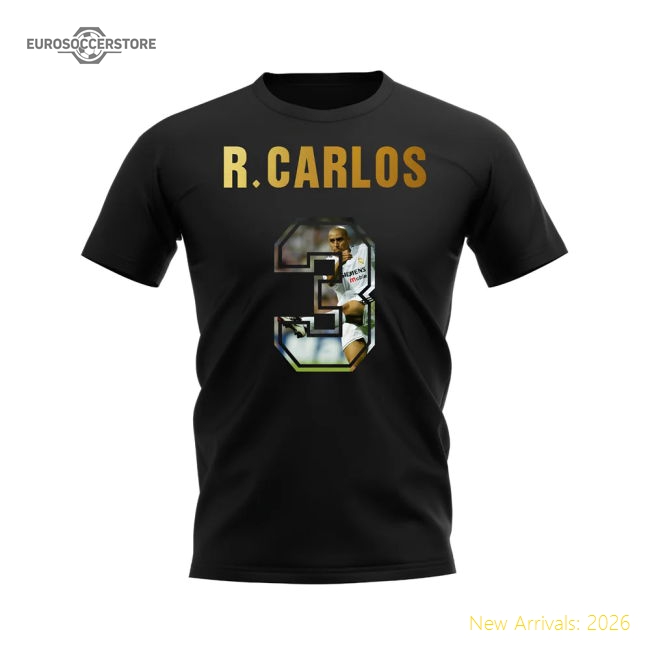 Supporter Roberto Carlos Name And Number Real Madrid T-Shirt (Black)