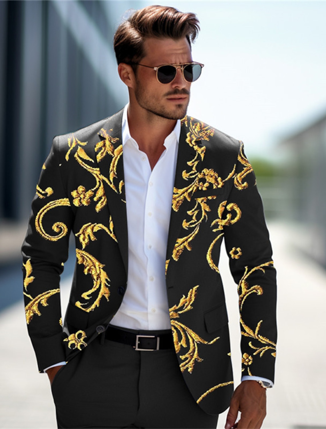 Men's Floral Long Sleeve Turndown Business Work Wear to work Going out Buttons Print Multi Pocket