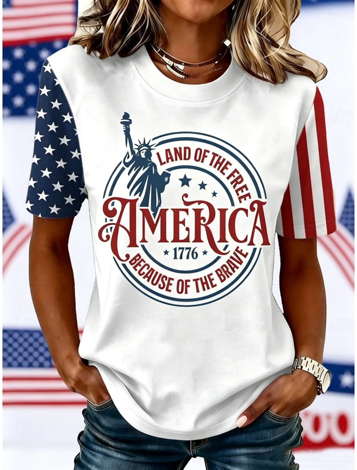 American Independence Day Women's T Shirt Print Graphic Independence Day Vintage Stylish Classic Short Sleeve Crew Neck V Neck Regular Tops Daily Blue Black White Red Gray Summer Spring