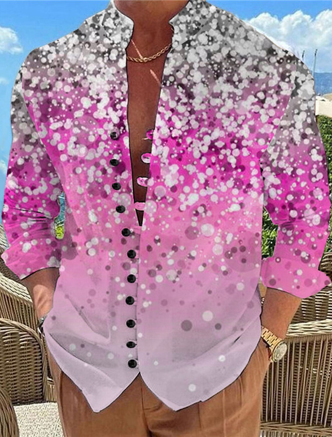 Men's Color Gradient Shirt Button Up Long Sleeve Casual Daily Wear