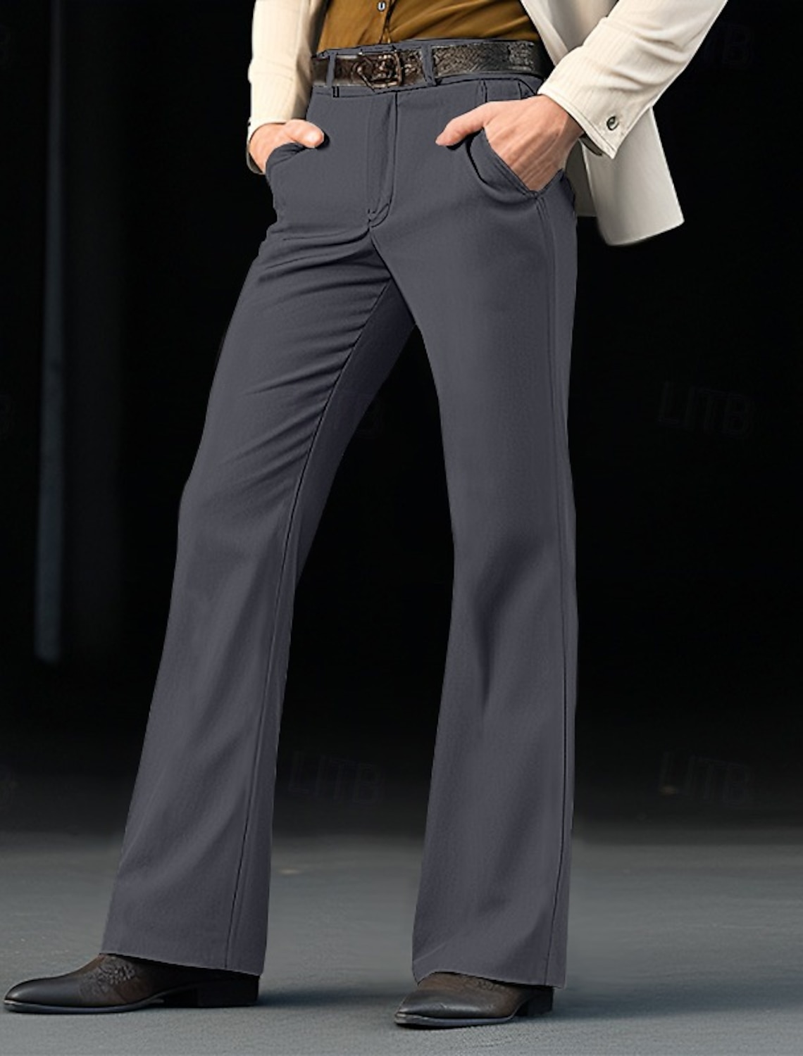Men's Dress Pants Flared Pants Bell Bottom Trousers Pocket Plain Comfort Breathable Wedding Outdoor Daily Fashion Casual Black White