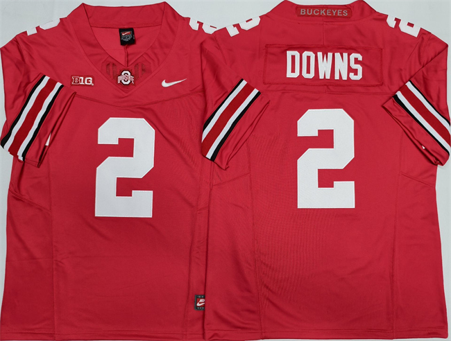 Men's OSU Ohio #2 Caleb Downs Red 2025 premium home jersey Jersey