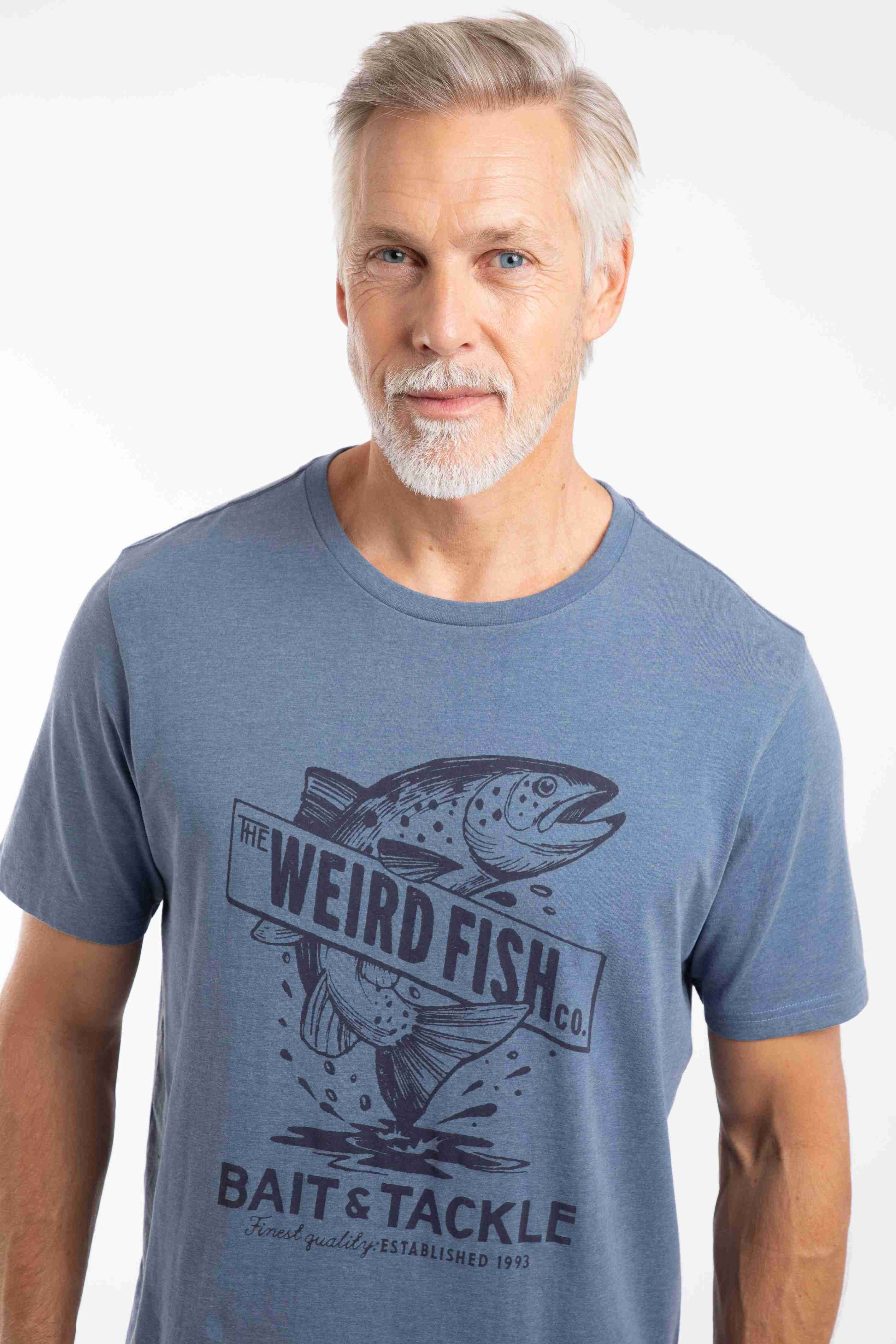 Leaping Fish Front Print Graphic T-Shirt Faded Blue