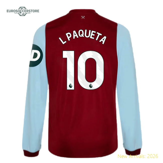 2023-2024 West Ham Long Sleeve Home Shirt (Kids) (L PAQUETA 10)