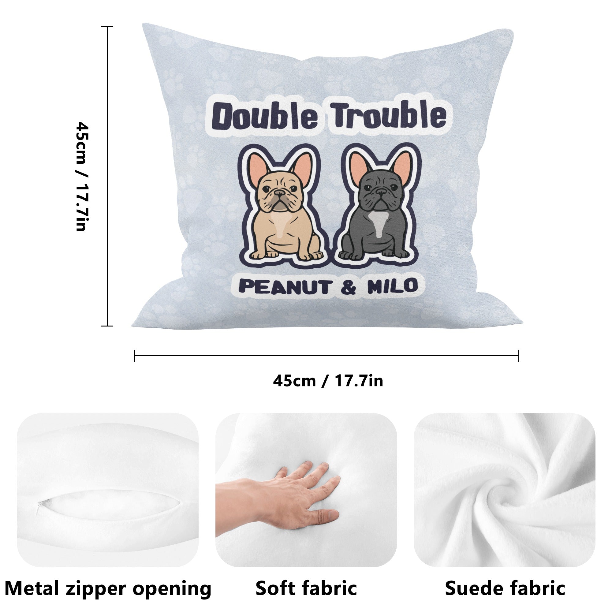 French Bulldog Double Touble Custom Pillow With Frenchie Name Durable Dog Item