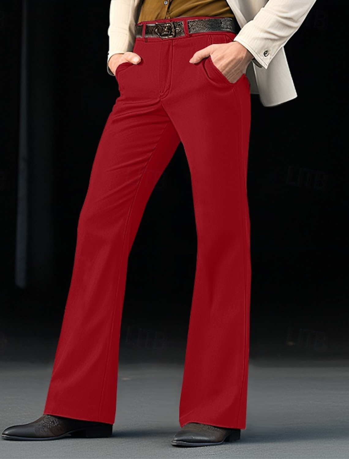 Men's Dress Pants Flared Pants Bell Bottom Trousers Pocket Plain Comfort Breathable Wedding Outdoor Daily Fashion Casual Black White