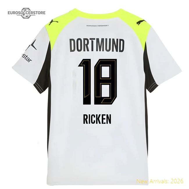 Official 2025-2026 Borussia Dortmund Away Shirt (Kids) (Ricken 18)