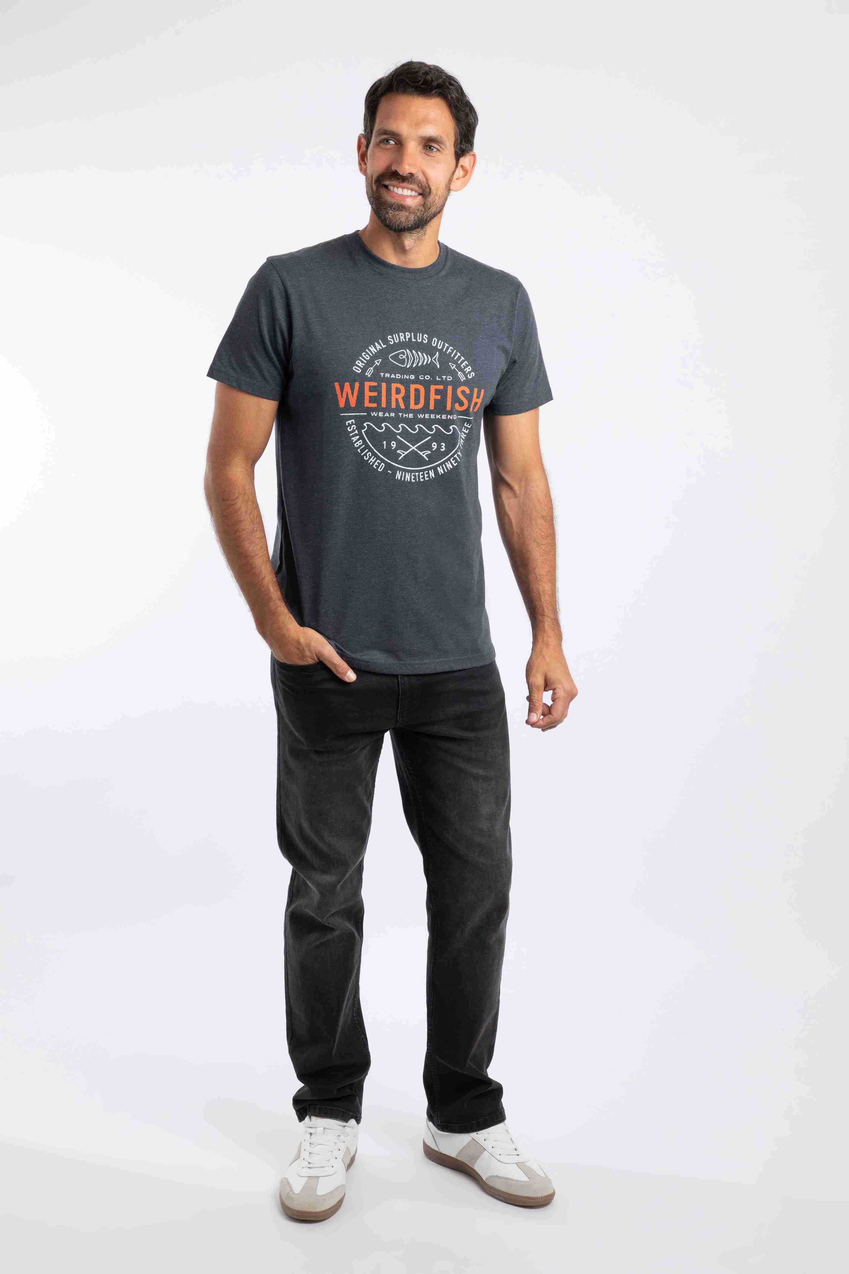 Waves Front Print Graphic T-Shirt Navy