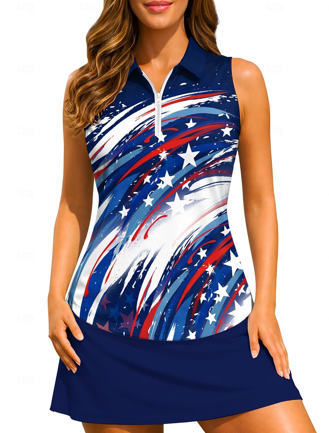America's 250th Anniversary Independence Day Women's National Flag Sport Shirt Golf Polo Shirt Tennis Shirt Sleeveless Zipper Floral UPF50+ UV Resistant High Elasticity Moisture Wicking Breathable