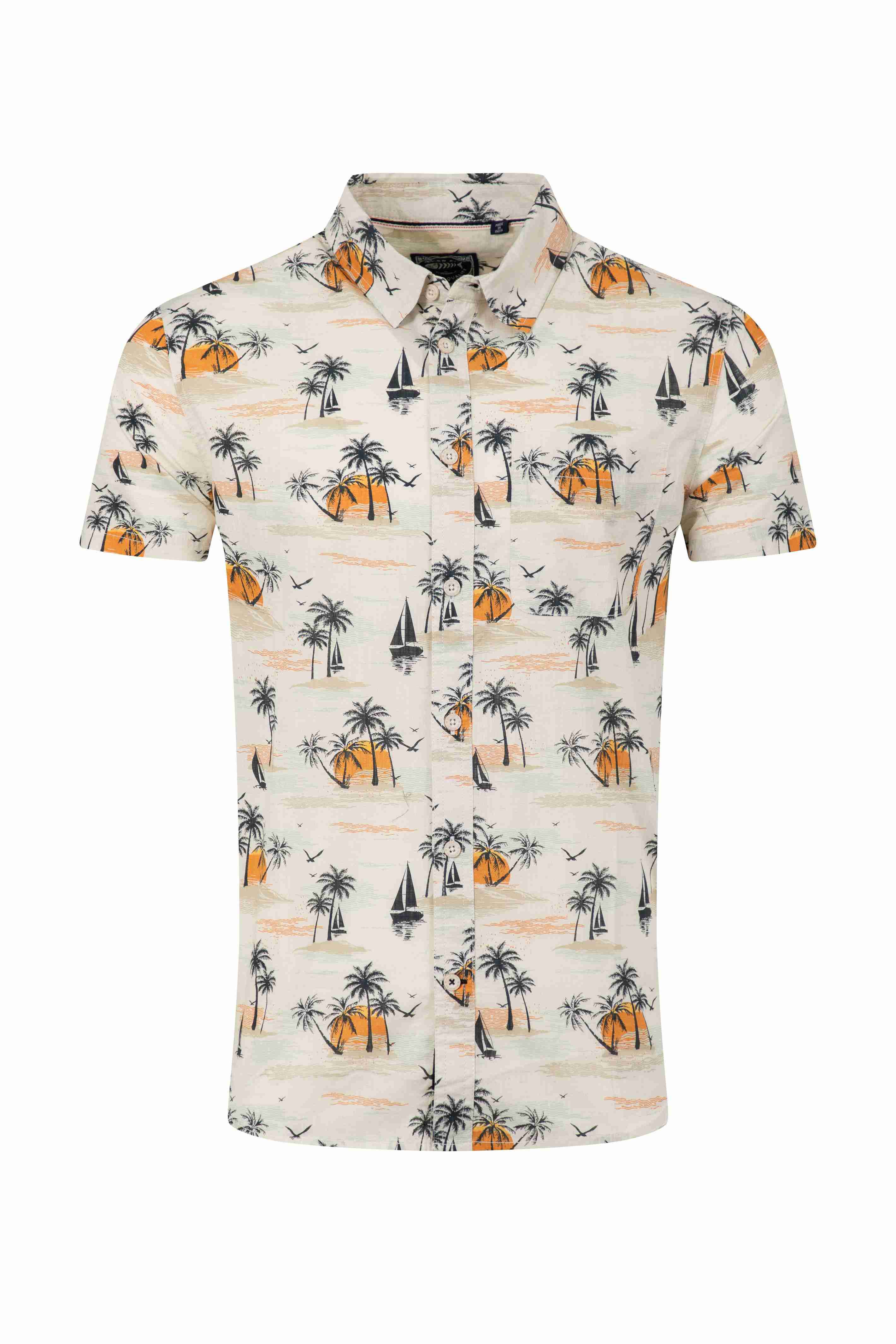 Faraway Short Sleeve Printed Shirt Ecru