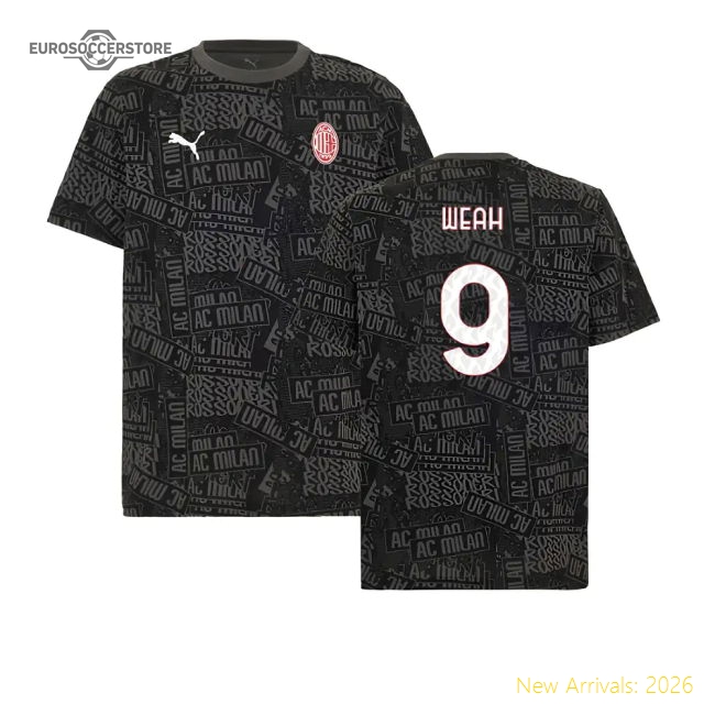 Top-Quality 2025-2026 Ac Milan Ftblculture Tee Aop (Black) (Weah 9)