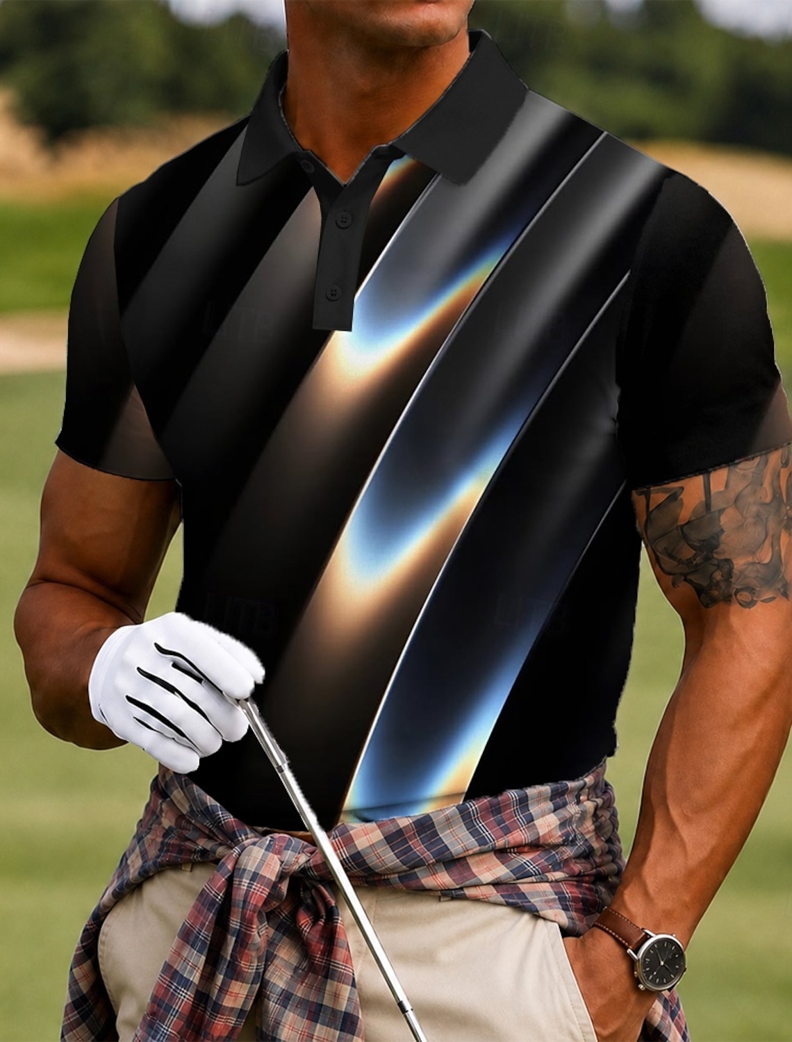 Men's Abstract Geometic Sports Polo Shirts Short Sleeve Polo Shirts Lapel Casual Business Athleisure 3D Print Buttons Breathable Mesh Spring & Summer Blue Black White