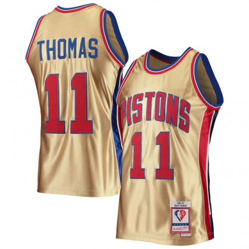 Detroit Detroit Pistons #11 Isaiah Thomas Mens Nike Gold Mitchell & Ness 75th Anniversary 1982-83 Hardwood Classics Swingman Jersey Mens