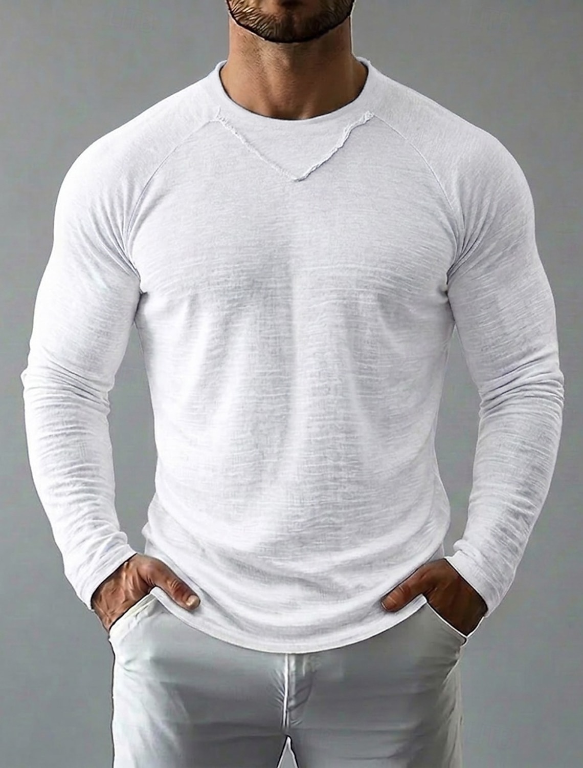 Men's Linen T-Shirt Long Sleeve Crew Neck Spring & Summer Summer Spring Solid Color Plain Vintage Bohemian Casual See Through Raw Edge Casual Vacation Street Black White Light Blue Top Tee for Men