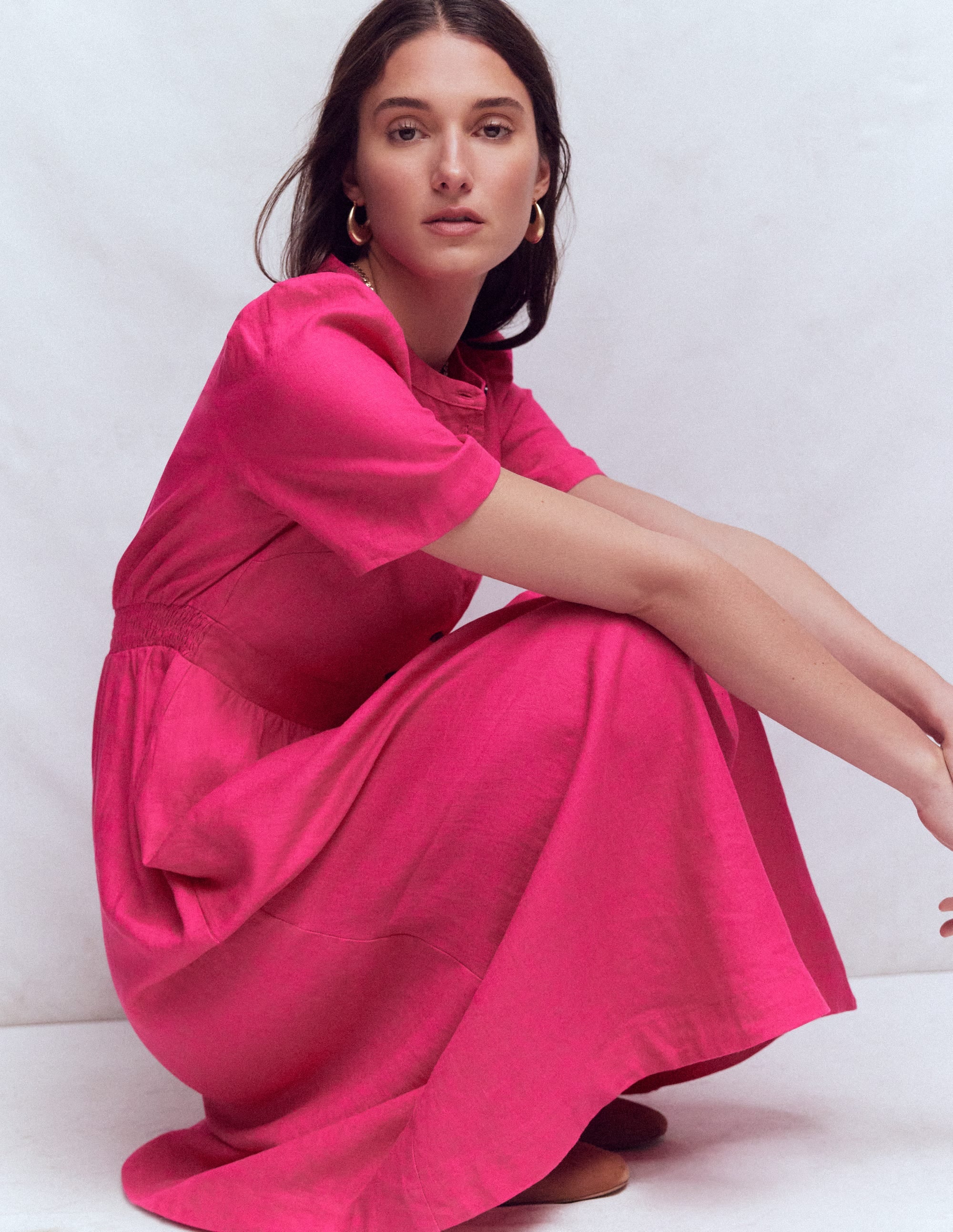 Ivy Placket Linen Midi Dress