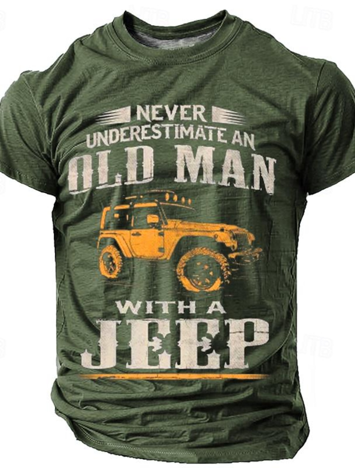 Mens Graphic T-Shirt Never Underestimate An Old Man With A Jeep Design Short Sleeve