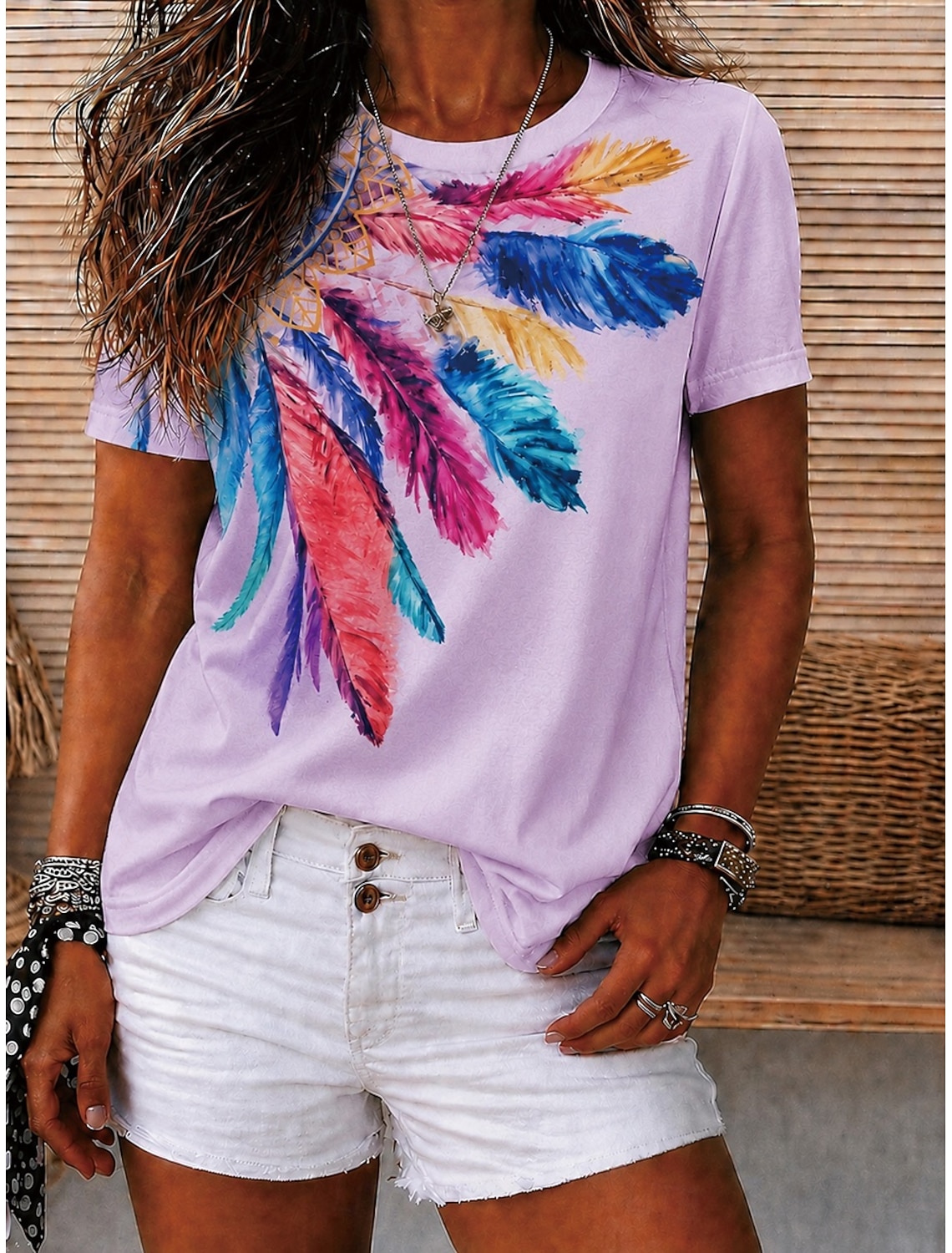 Women's T Shirt Print Floral Graphic Geometric Vintage Stylish Casual Short Sleeve Crew Neck V Neck Round Neck Regular Tops Casual Daily Weekend White Light Green Dark Green Light Purple Summer