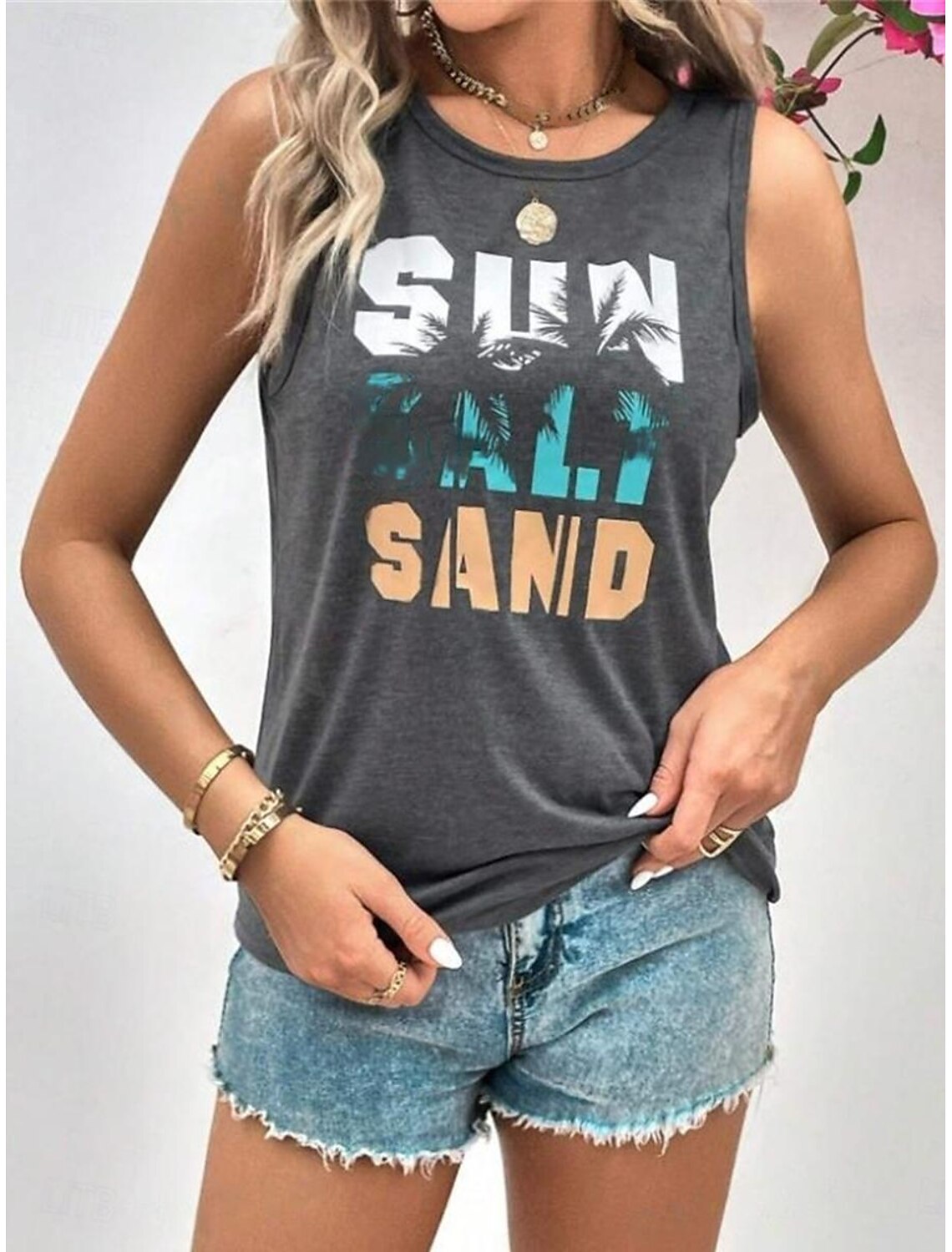 Women's Tank Top Vest Vacation Tropical Fashion Letter Print Sleeveless Regular Tops Crew Neck Casual Summer