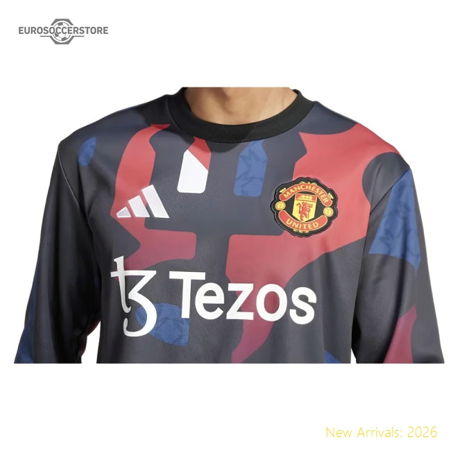 2024-2025 Man Utd Pre-Match Warm Up Top (Black) In Multiple Adult Sizes