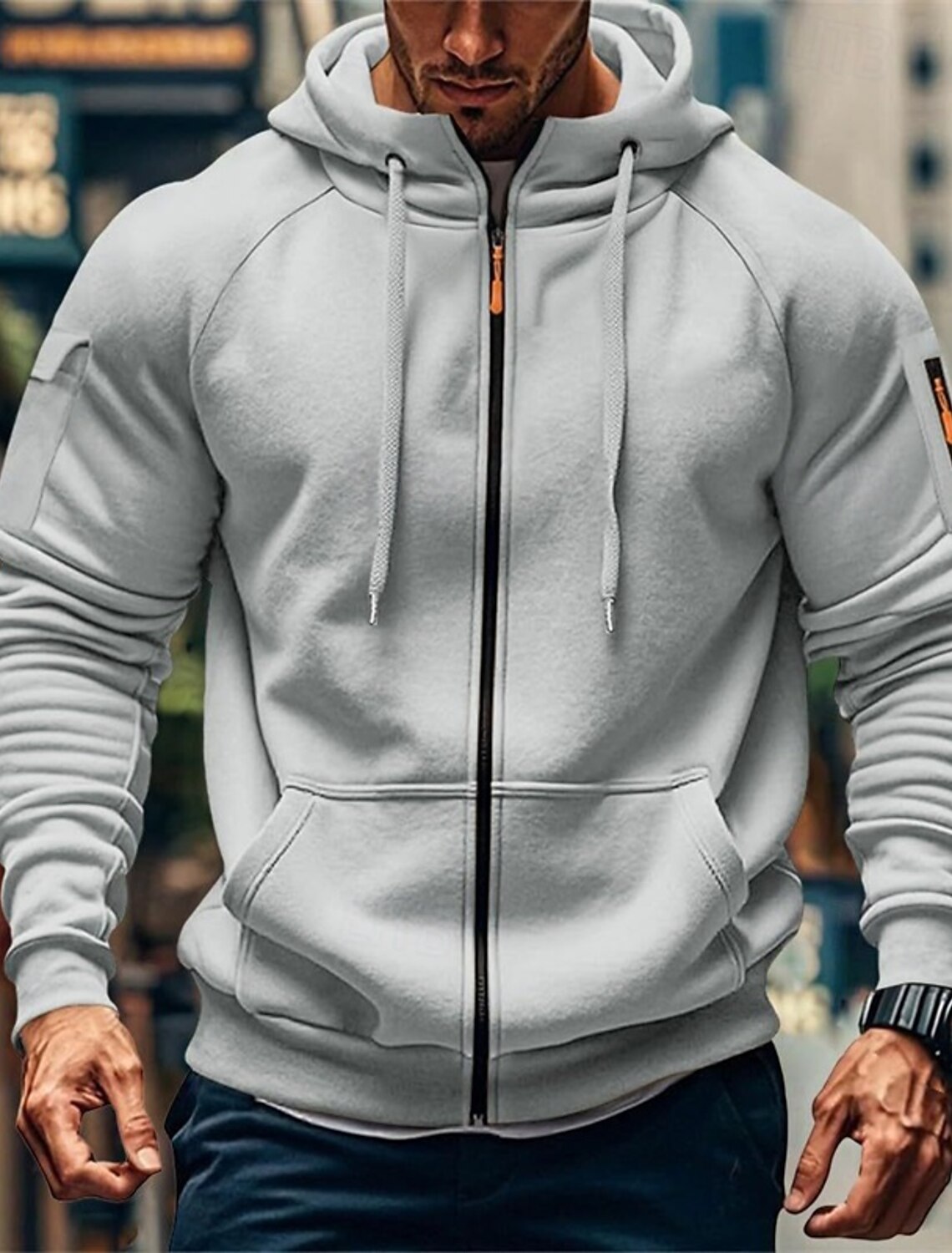 Men's Hoodie Full Zip Up Blue Black White Army Green Burgundy Hooded