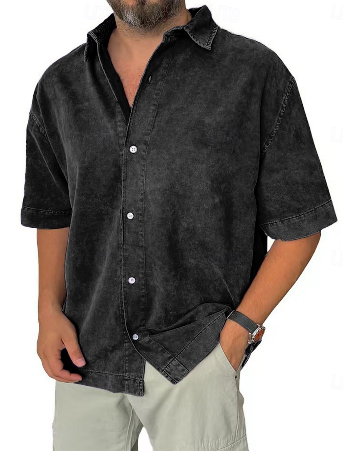 SoftFade™ Men's Shirt Casual Shirt Button Up Shirt Acid Wash Shirt Blue Black Pink Navy Blue Purple Short Sleeve Plain Lapel Casual Daily Clothing Apparel Fashion Retro Vintage Comfortable