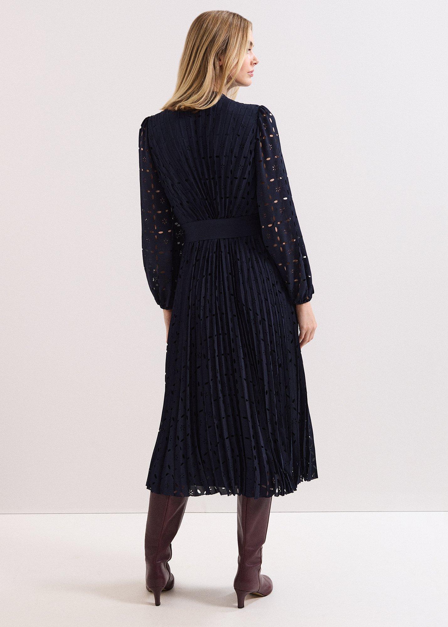 Marina Navy Laser Cut Midi Dress