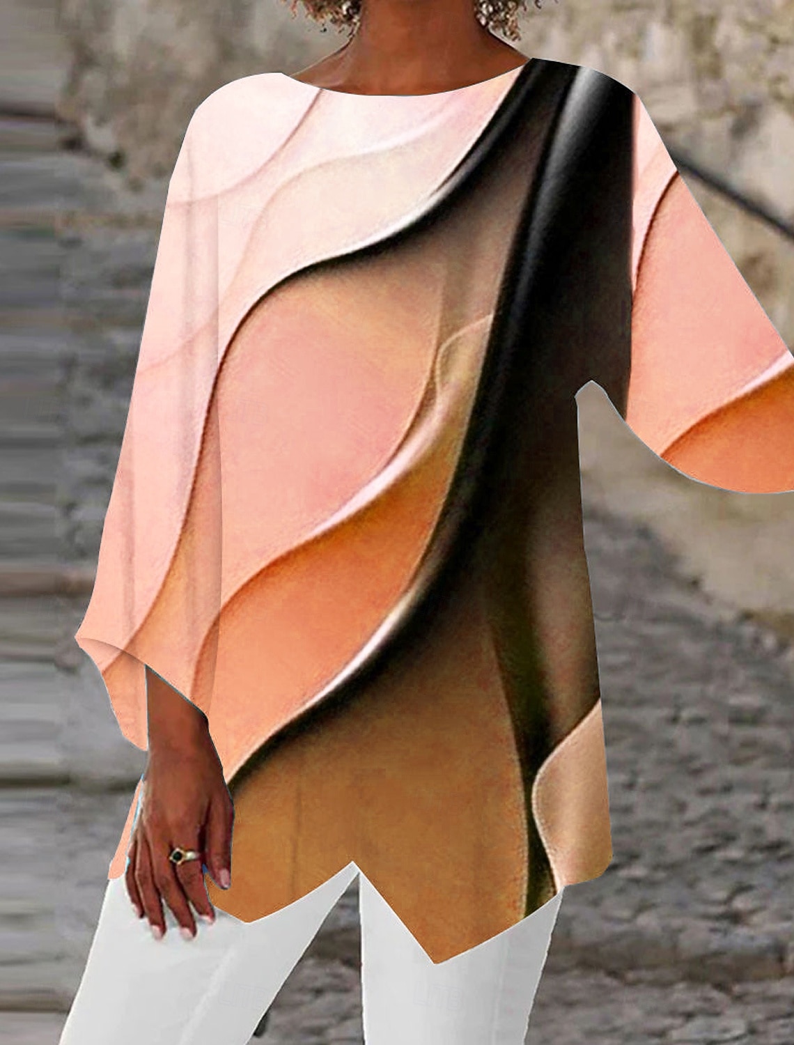 Women's Blouse Long Sleeve Asymmetrical Hem Tunic Top Chiffon Stylish Neon & Bright Ombre Print Asymmetric Hem Long Tops Round Neck Casual Daily Pink Purple Orange Green Gray Spring Fall