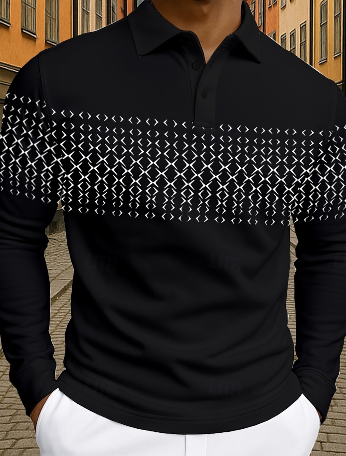 Men's Polo Business Casual Turndown Short Sleeve Geometric Buttons