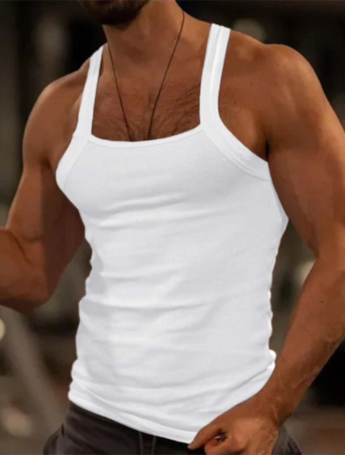 Men's Tank Top Vest Top Undershirt Muscle Shirt Sleeveless Square Summer Plain Fashion Streetwear Bodybuilding Fitness Sports & Outdoor Athleisure White Top Tee for Men