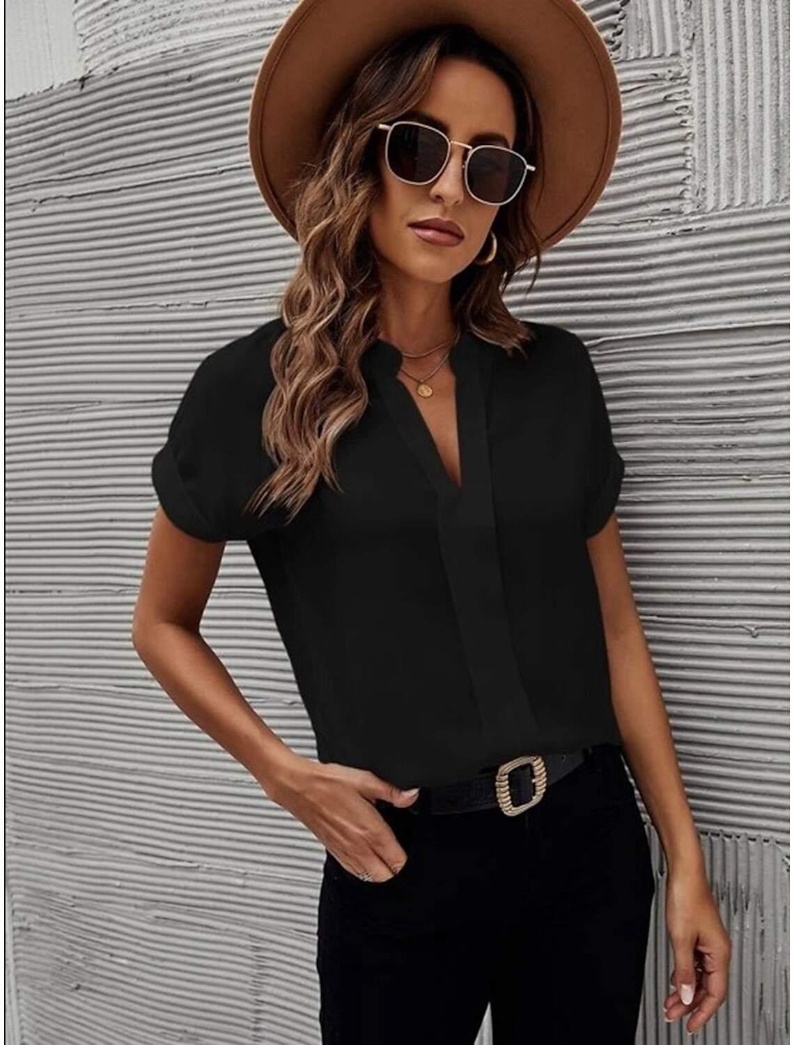Women's Plus Size Shirt Blouse Elegant Fashion Basic Plain Regular Tops Short Sleeve V Neck Regular Fit Casual