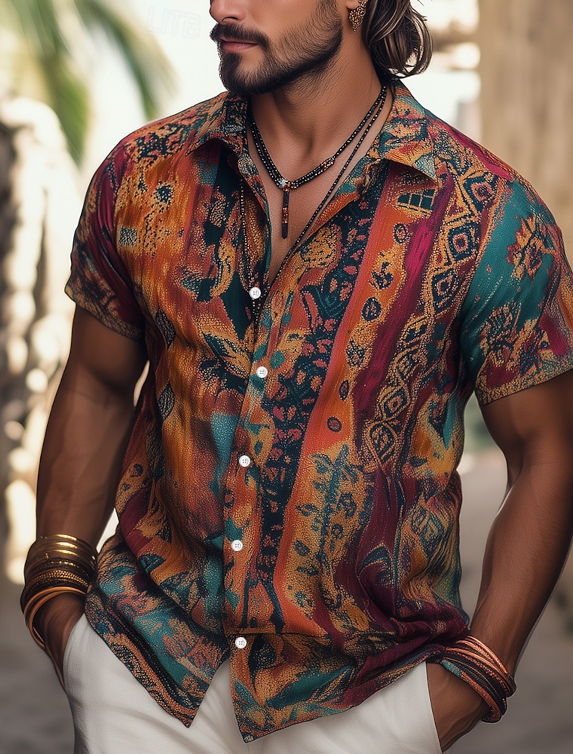 Men's Boho Retro Indian Shirt Summer Hawaiian Shirt Button Up Shirt Short Sleeve Hawaiian Vacation Holiday Beach Wear Summer Spring Turndown 3D Print Collared Shirts Brown