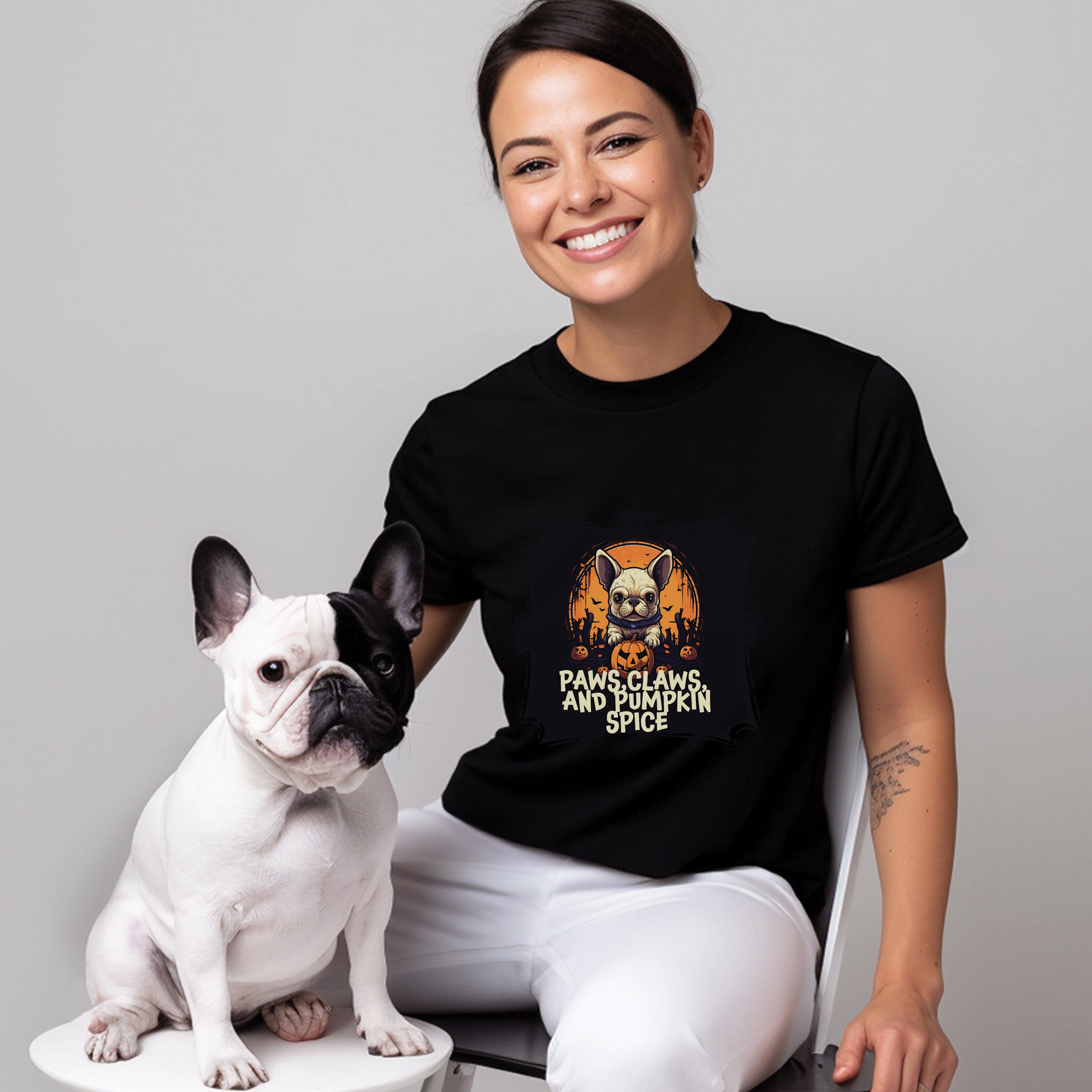 French Bulldog Frenchie Pumpkin Duo Unisex T Shirt Frenchie Pet Item