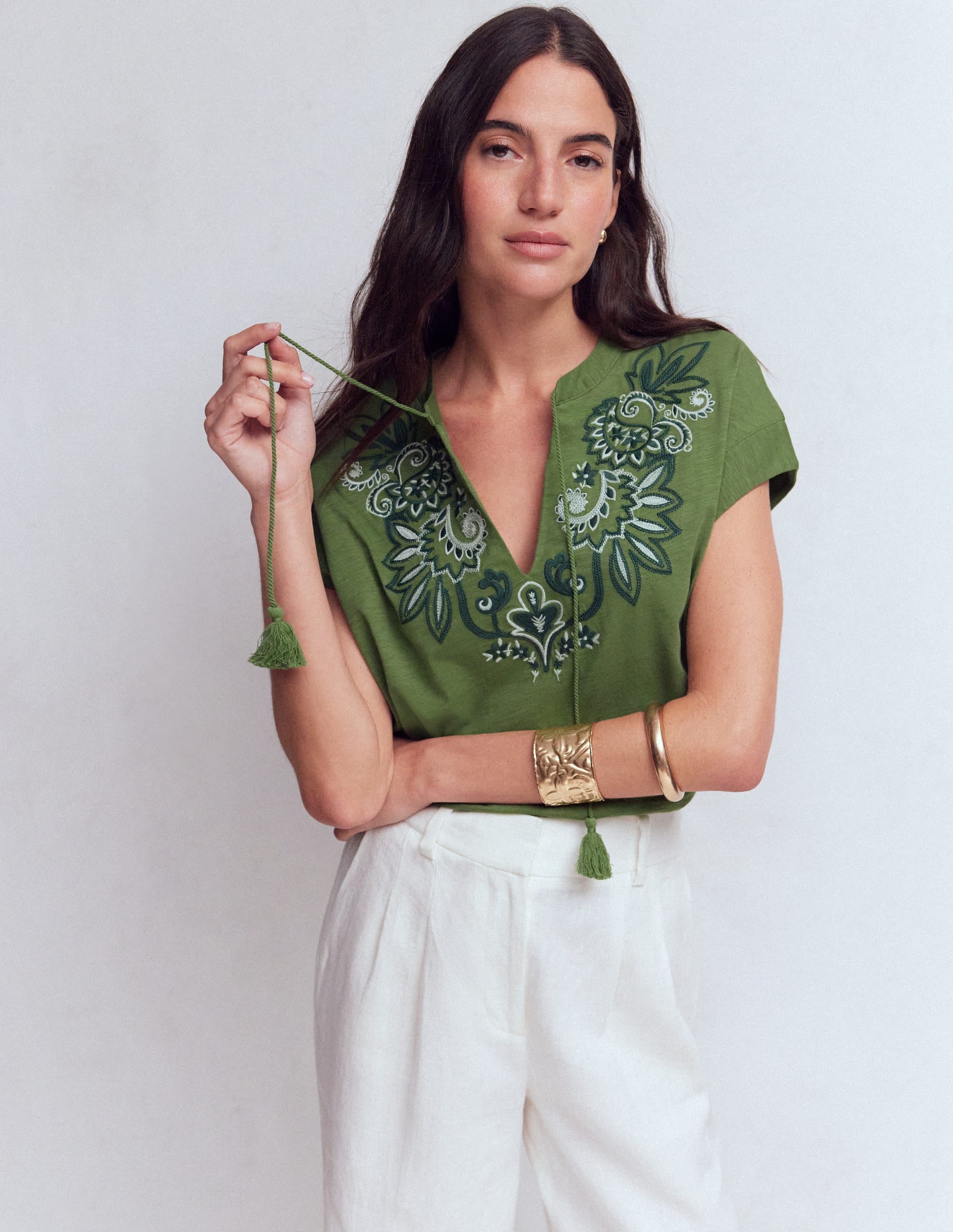 Nina Embroidered Notch T-shirt