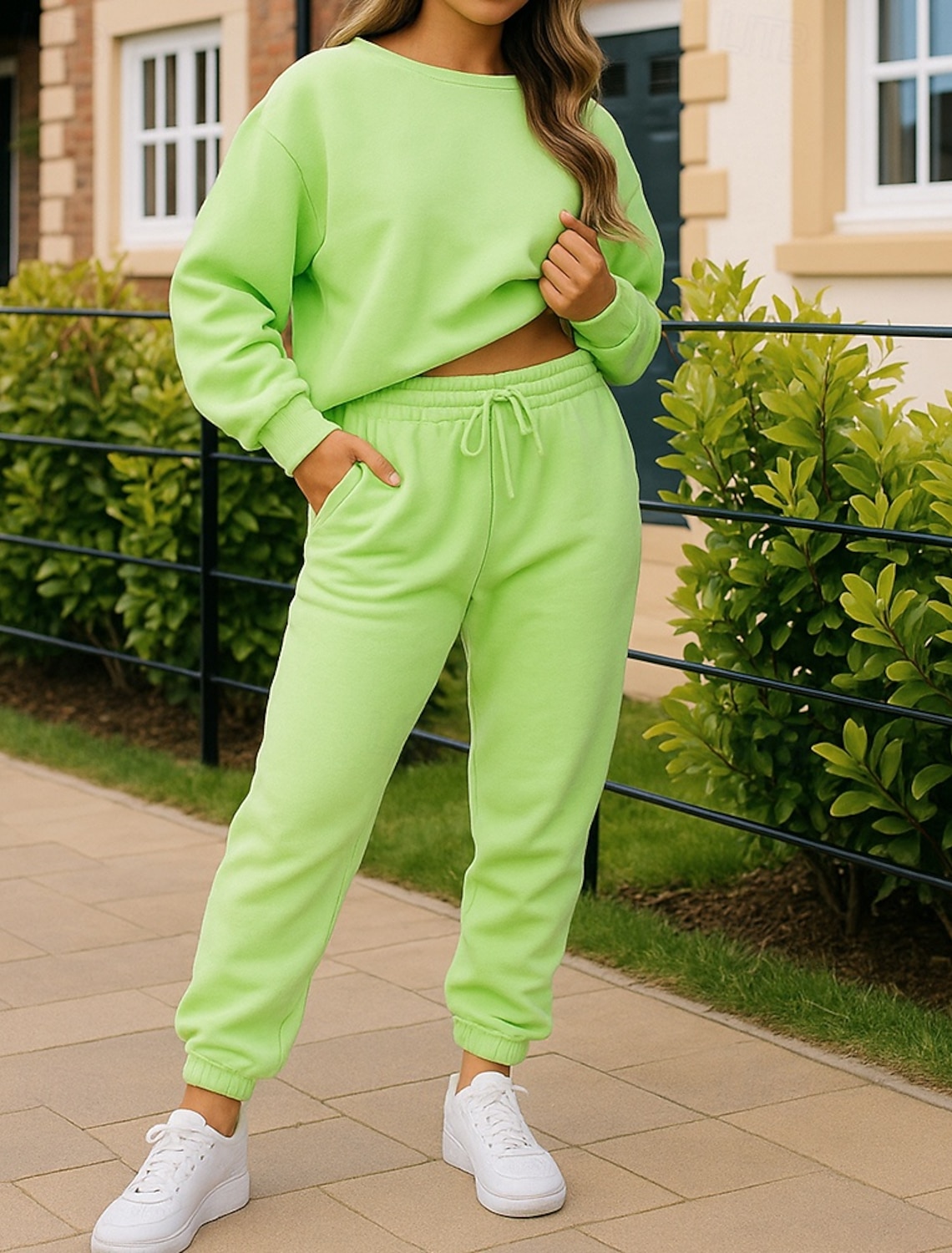 Women's Tracksuit Sweatpants Pullover Sweatshirt Pocket Solid Colored Clothing Suit Spring Fall Black White Gym Training Running Windproof Long Sleeve Sport Activewear Micro-elastic Regular Fit