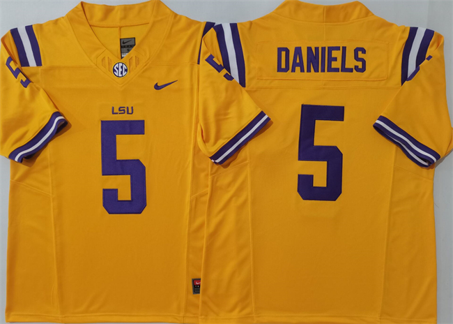 breathable Men's LSU LA Tigers Jayden Daniels #5 Yellow 2024 Football