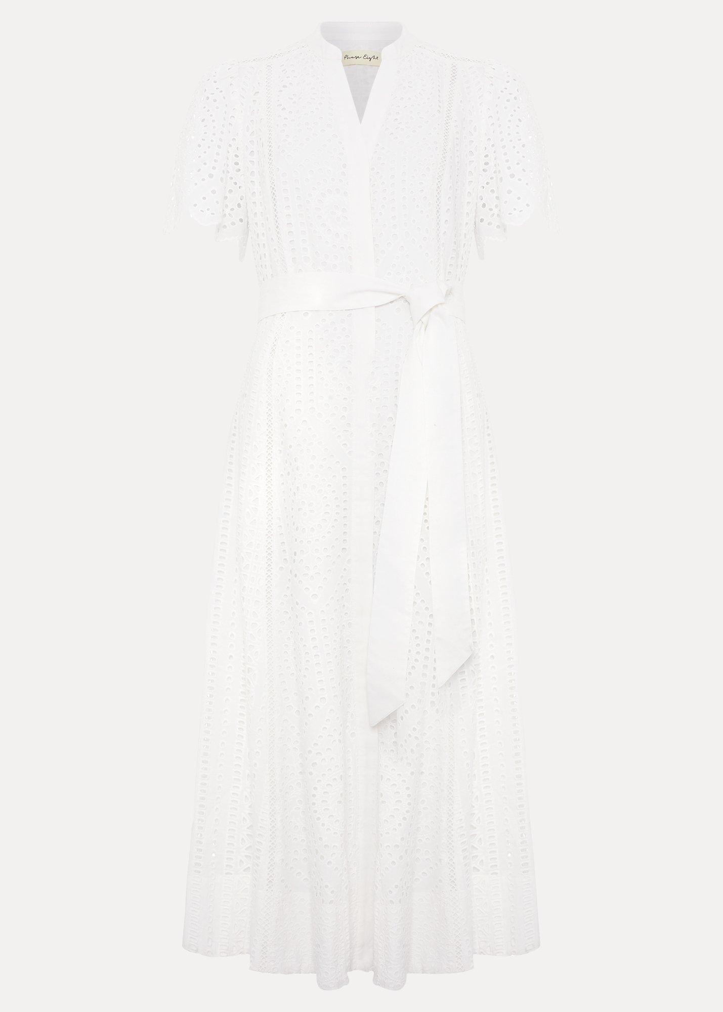 Petite Aletta White Broiderie Shirt Midi Dress