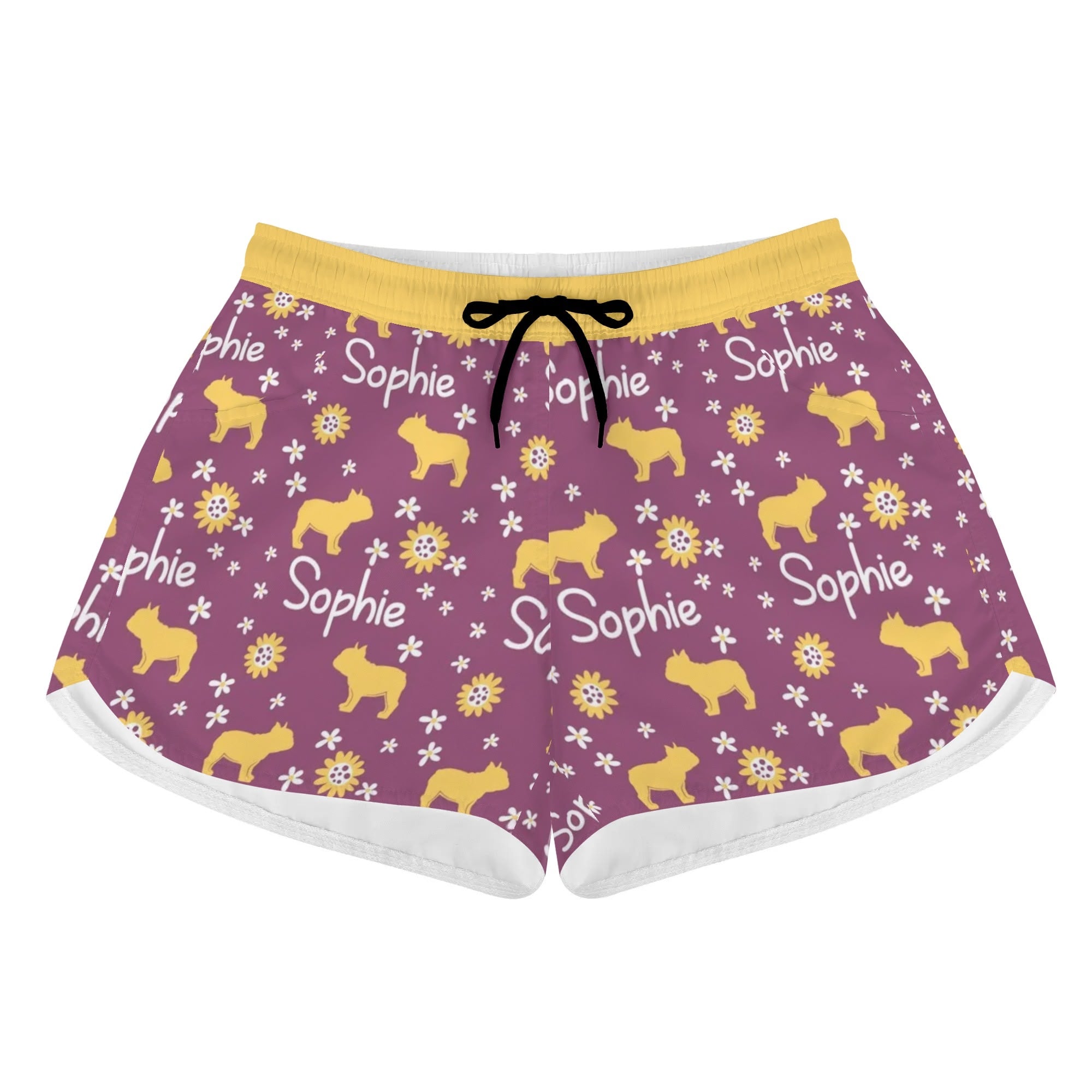 Premium Custom Women's Beach Shorts With French Bulldog Name for Street
