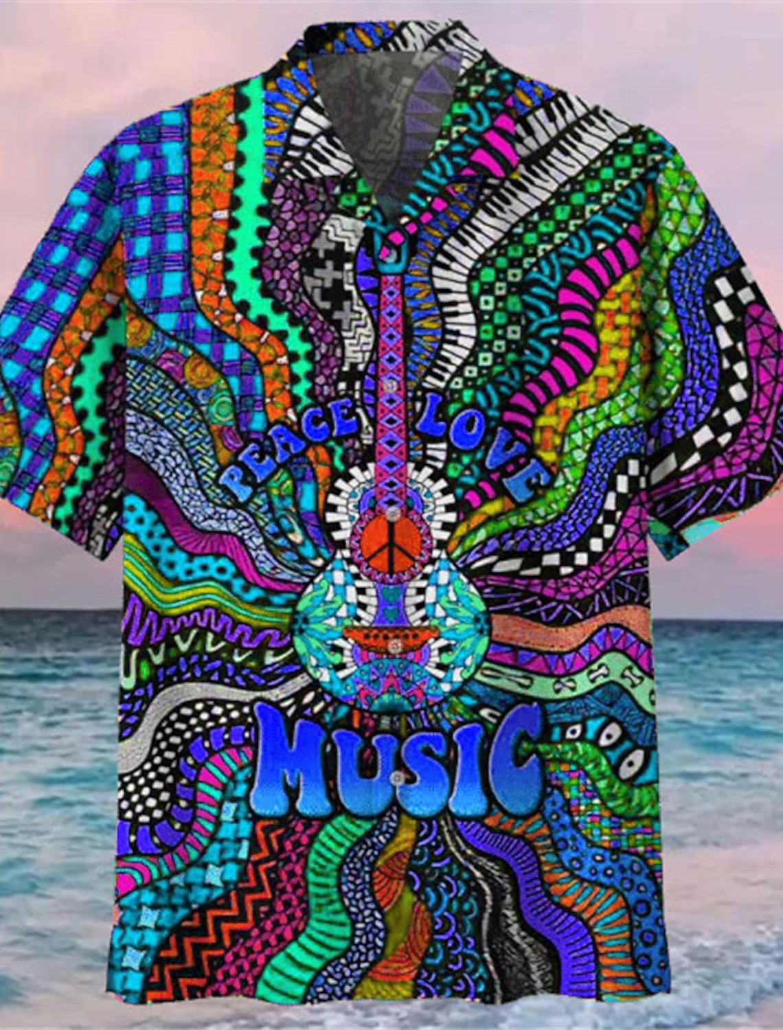 Men's Music Hippie Shirt Summer Hawaiian Shirt Button Up Shirt Short Sleeve Sports Fashion Streetwear Casual Outdoor Hawaiian Summer Spring Cuban Collar Print Blue Purple Rainbow