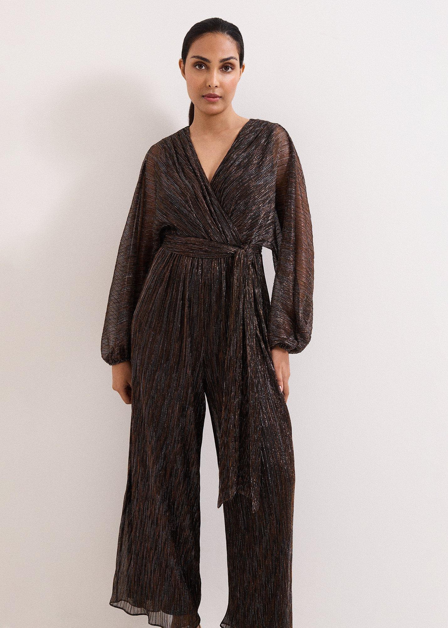 Petite Rachel Plisse Metallic Jumpsuit