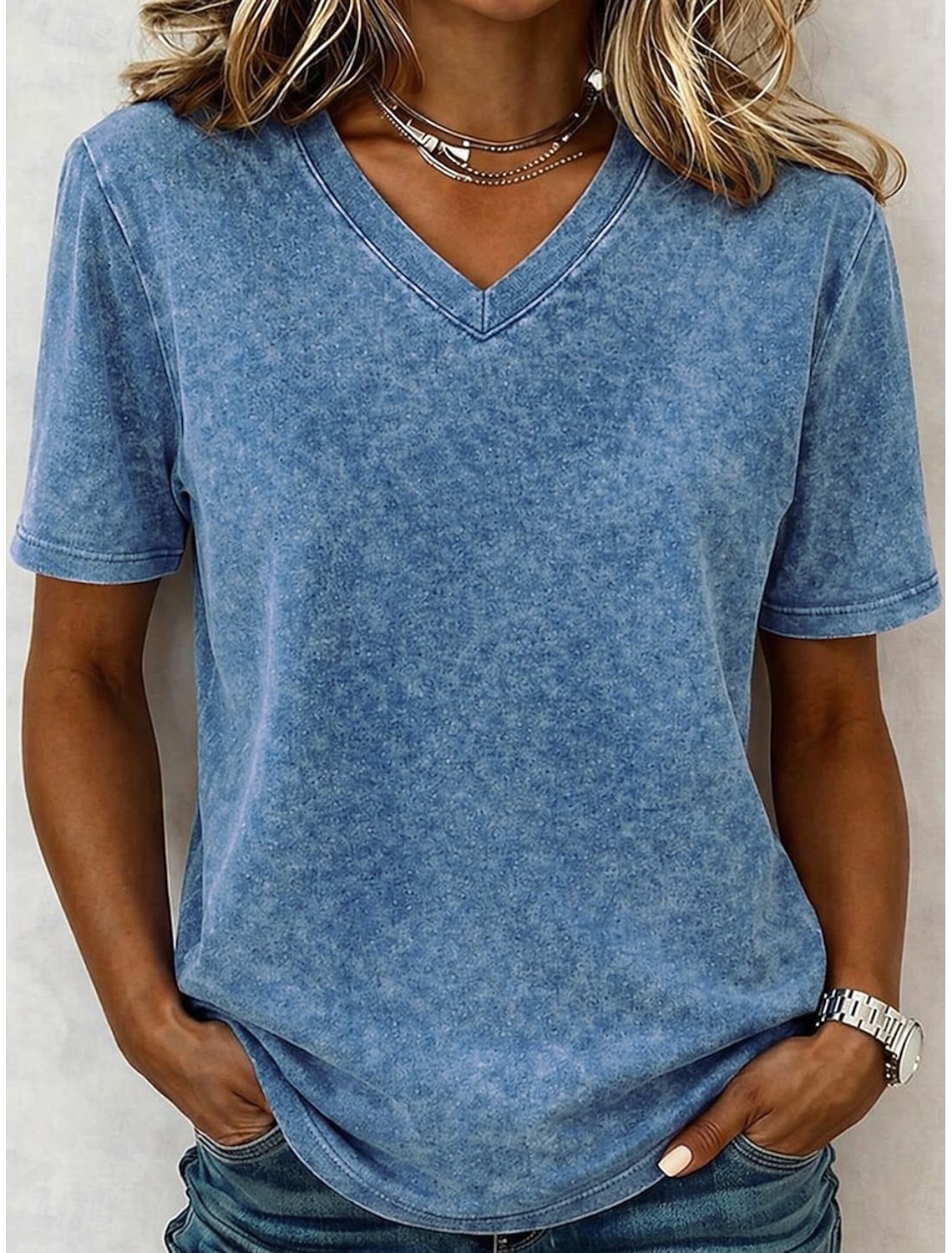 Women's 100% Cotton T-Shirts - Quality Vintage Short Sleeve V Neck Tee