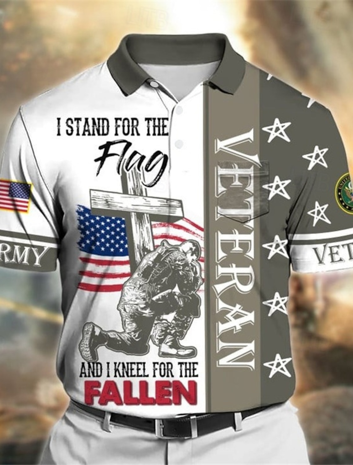 US America 250 Year Anniversary Veterans Day Men's Patriotic Polo