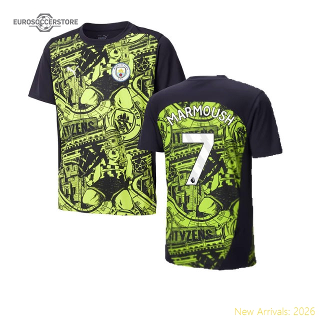 2024-2025 Man City Pre-Match Shirt (Yellow Glow) - Kids (Marmoush 7)