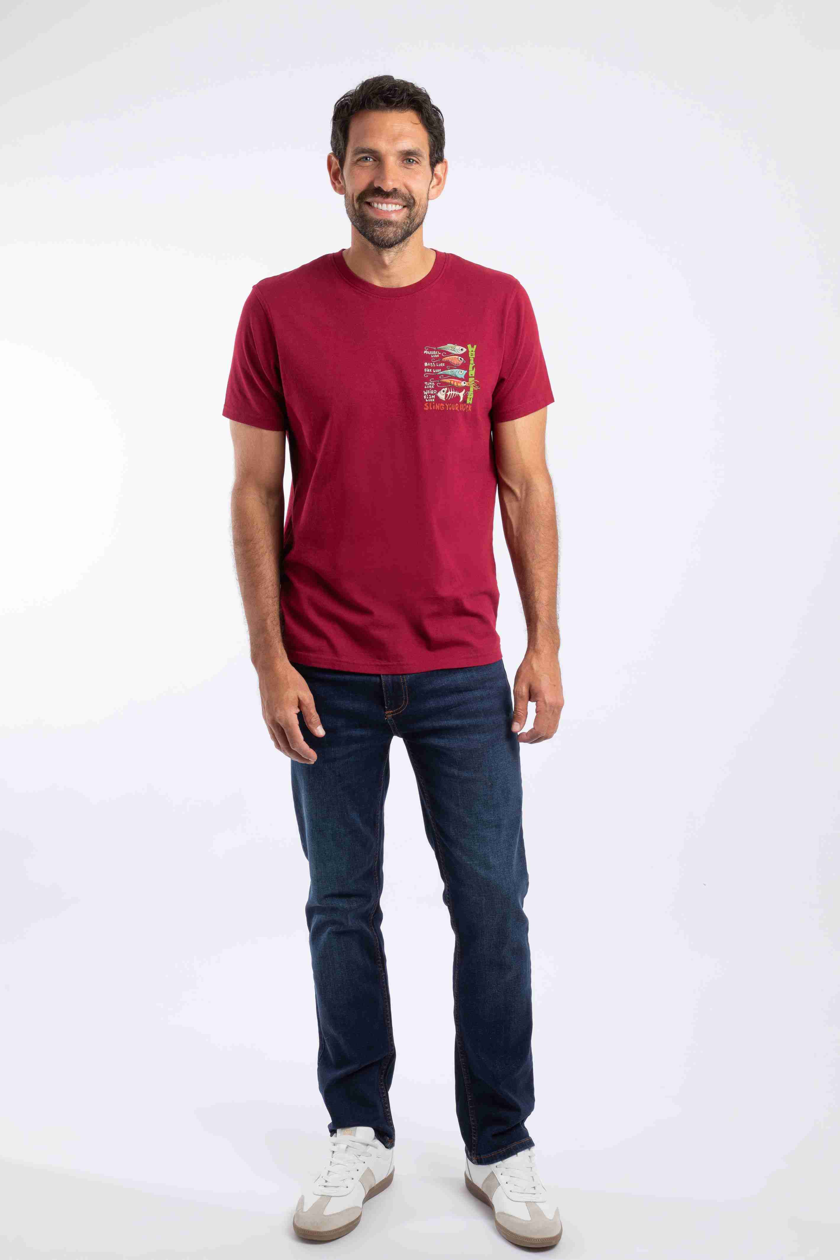 Sling Your Hook Back Print Artist T-Shirt Garnet