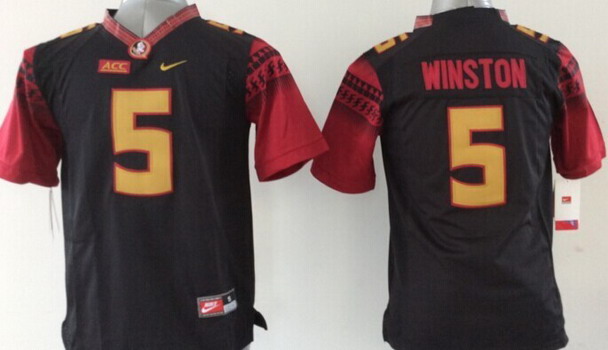 Men's None Jameis Winston #5 team authorized Black 2014 game jersey