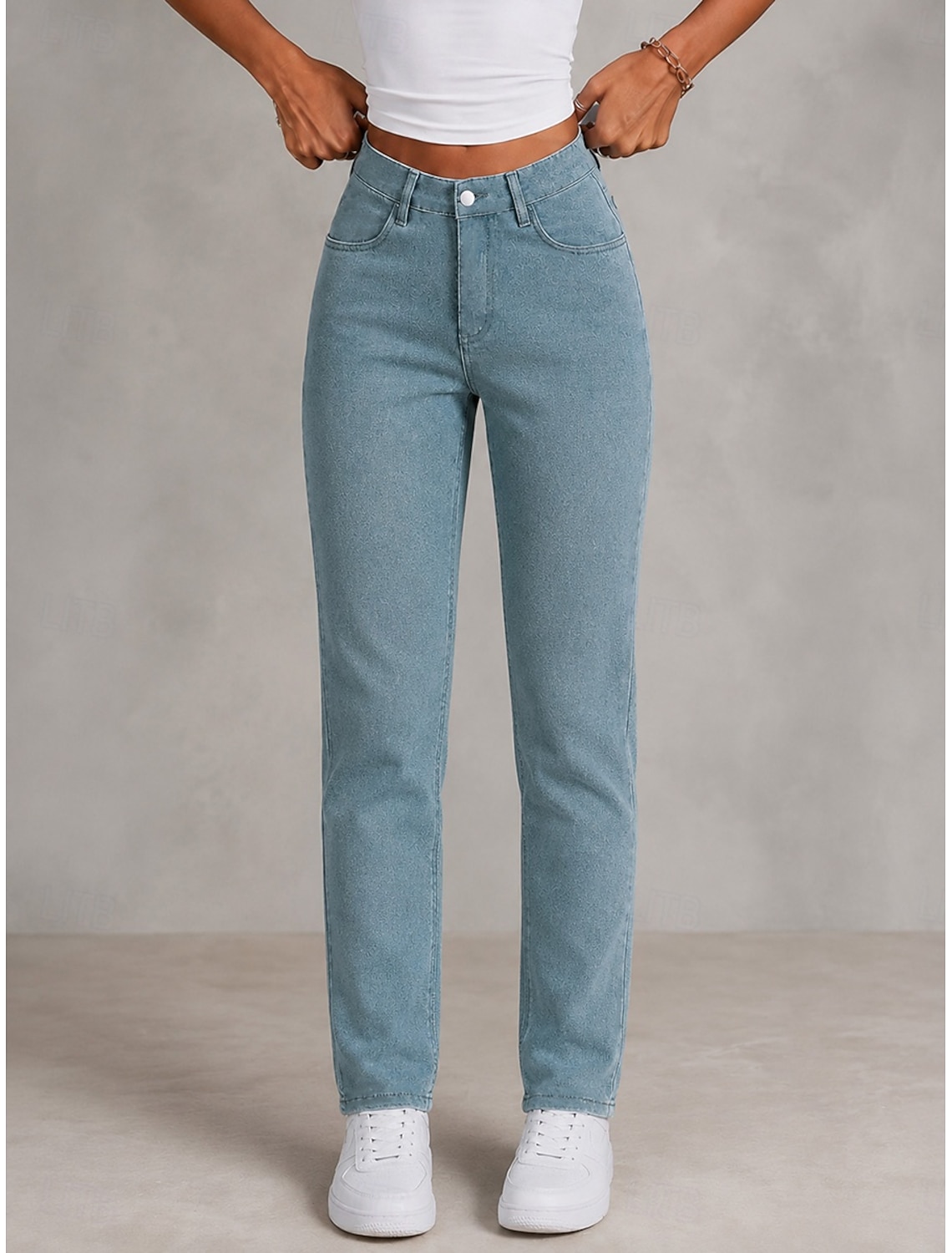 Women's Jeans denim Wide Leg Chinos Fashion Full Length High Waist Black Light Blue Gray Spring
