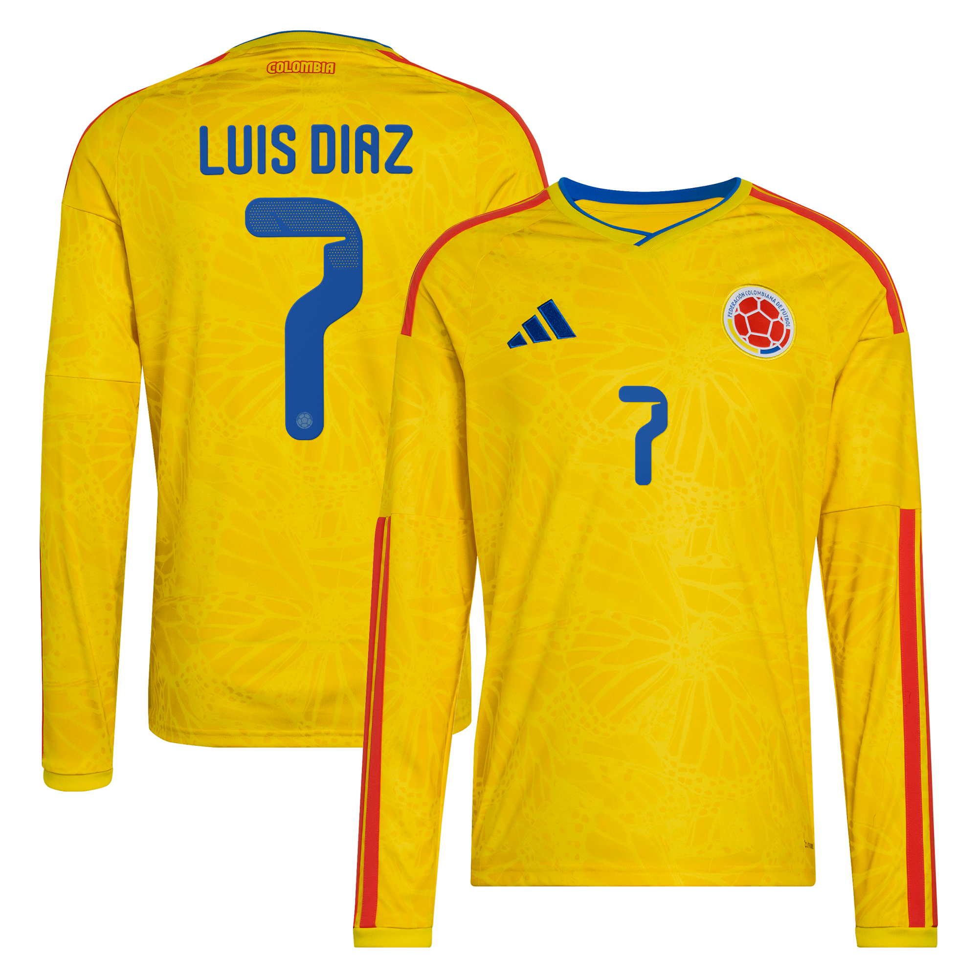 [SJH] Luis Diaz Colombia National Team 2026 Home Replica Long Sleeve Jersey - Yellow