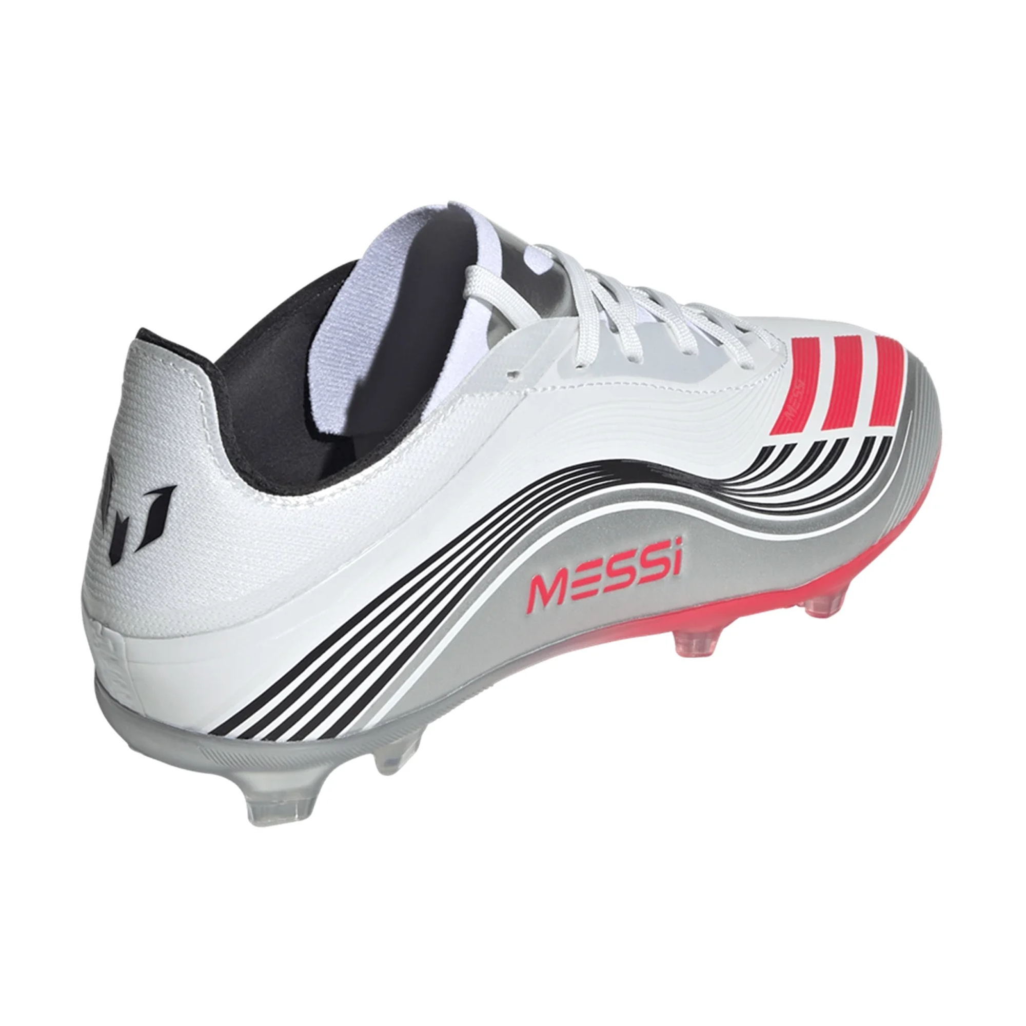 Messi adidas F50 Junior Soccer Cleats White Lucid Red Silver Metallic