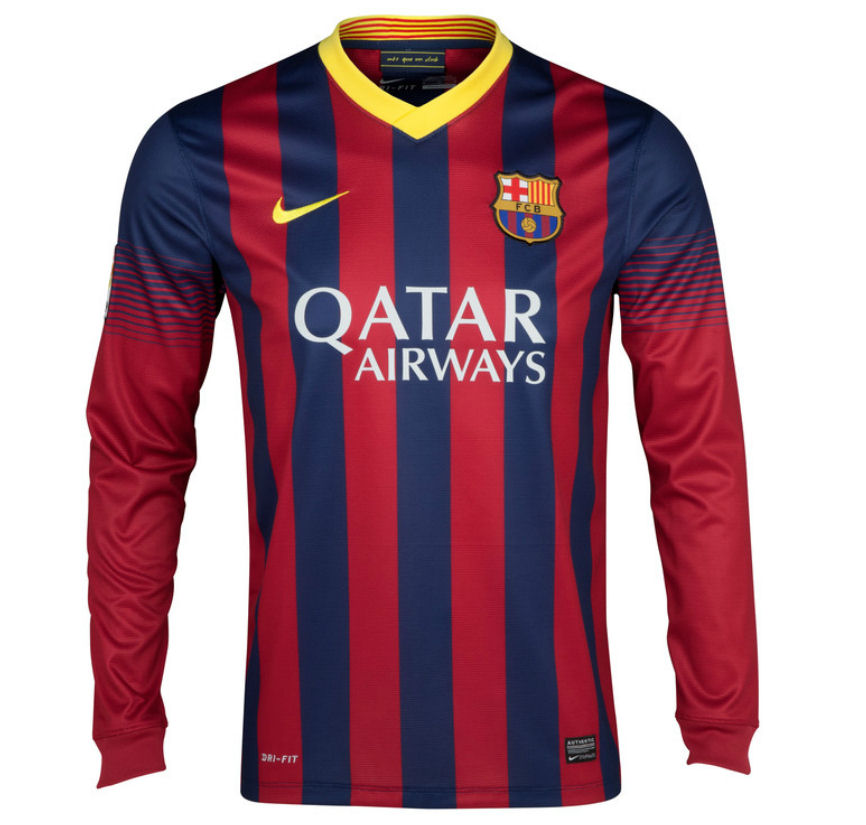 13-14 Barcelona Home Long Sleeve Soccer Jersey Shirt - Official